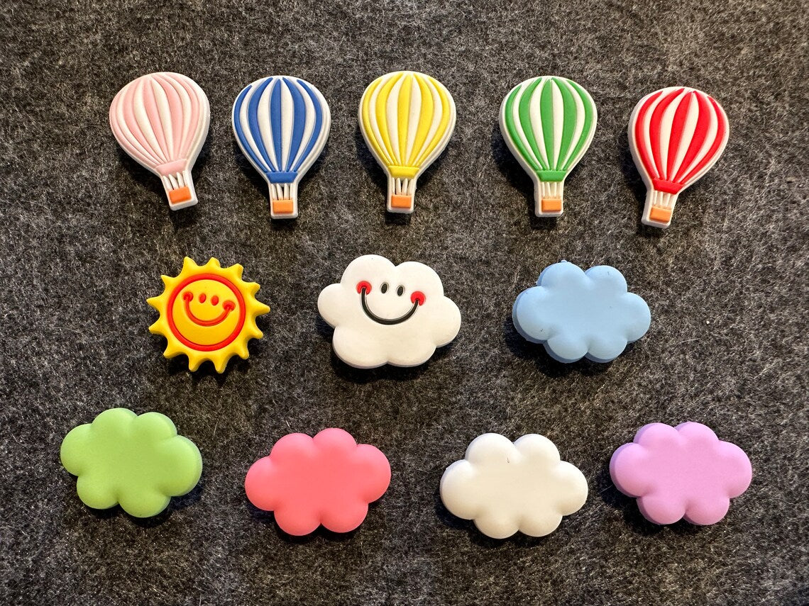 Colorful clouds sunshine hot air balloon Theme and more shoe charms