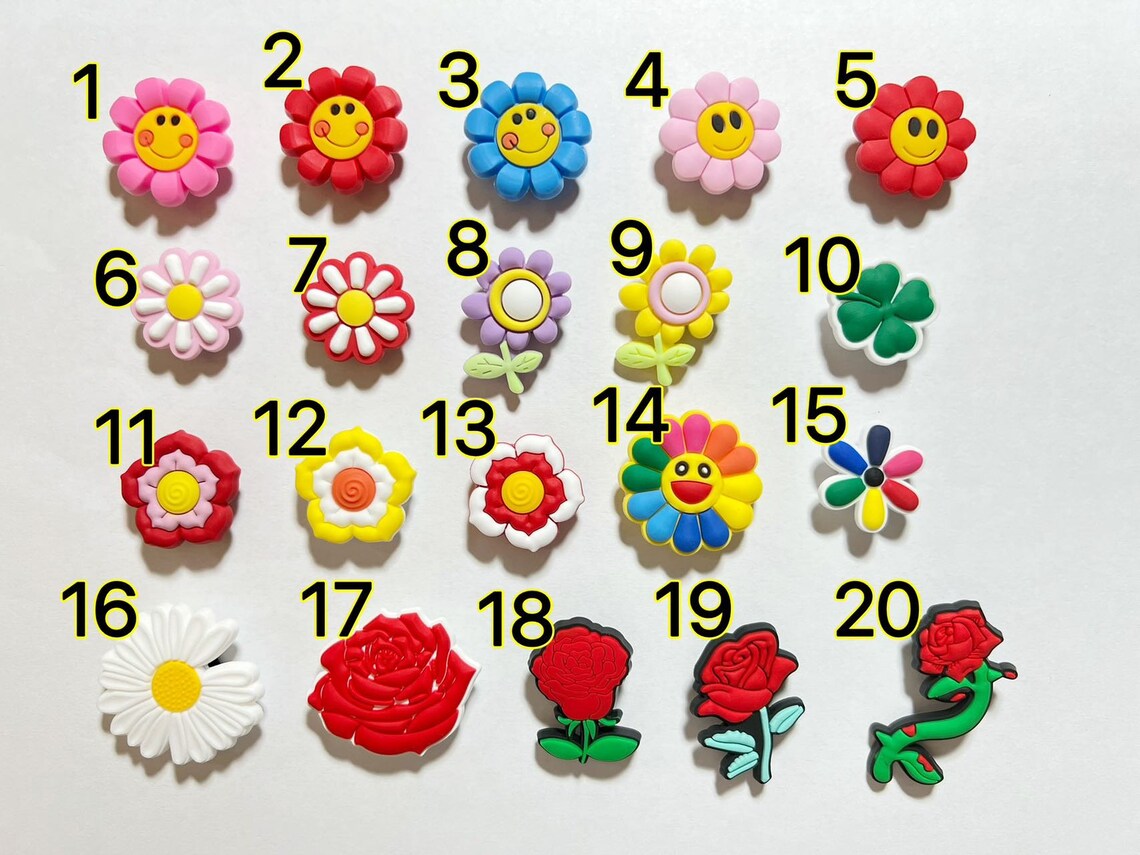 Tema de diseño de flores de colores diferentes tamaños Encantos de zapatos Mejor calidad JuliesDecalDesign