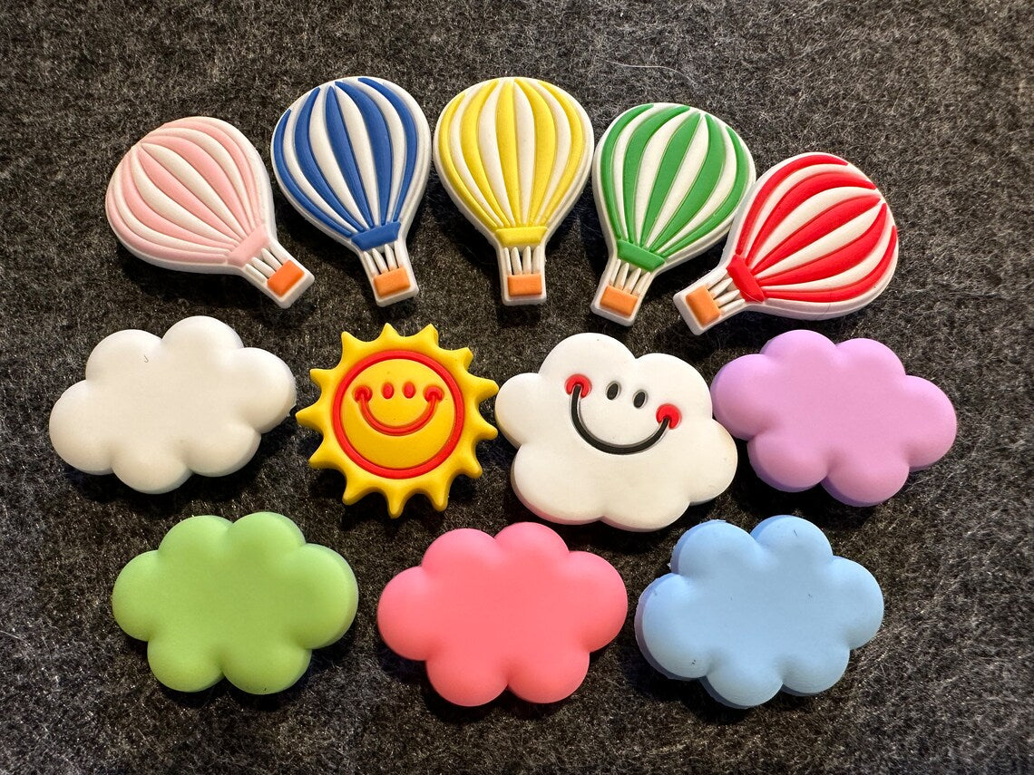 Colorful clouds sunshine hot air balloon Theme and more shoe charms