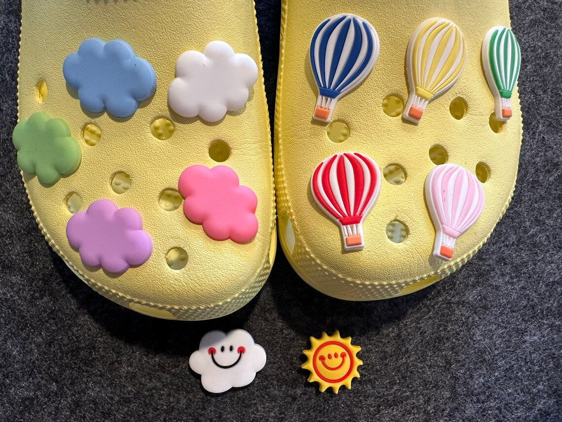 Colorful clouds sunshine hot air balloon Theme and more shoe charms