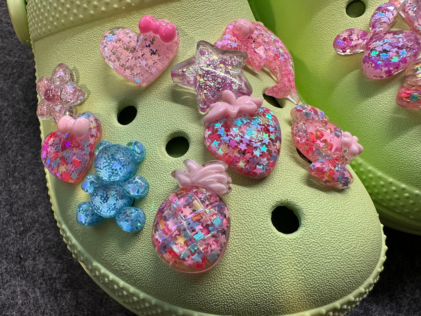 Bling Bling sequin star Aurora Glitter Resin charms for DIY Unique Special Croc Shoes