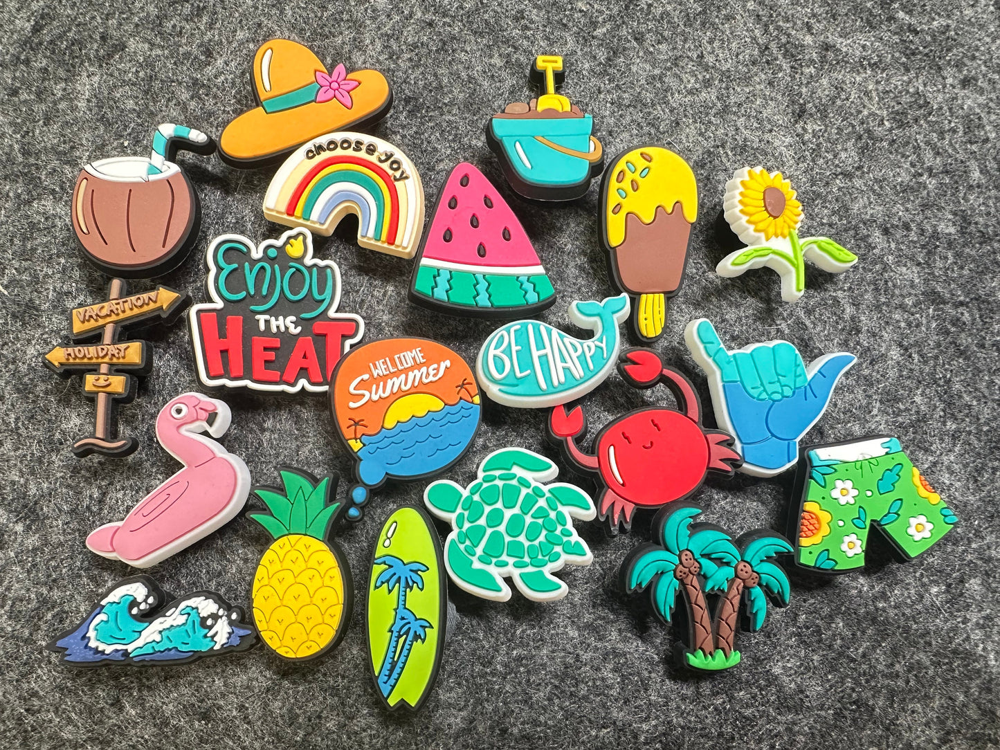 Hot Summer Theme Fancy shoe charms Vacation beach sand surfing and more