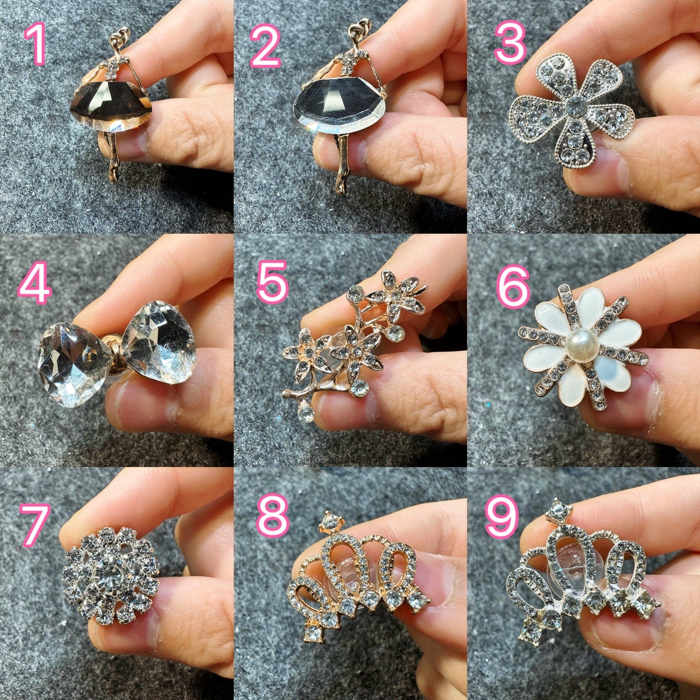 Bling Bling Fancy Metal GEM Rhinestone Ballerina Crown Flower Shoes Charms silver/golden for DIY Unique Special Shoes