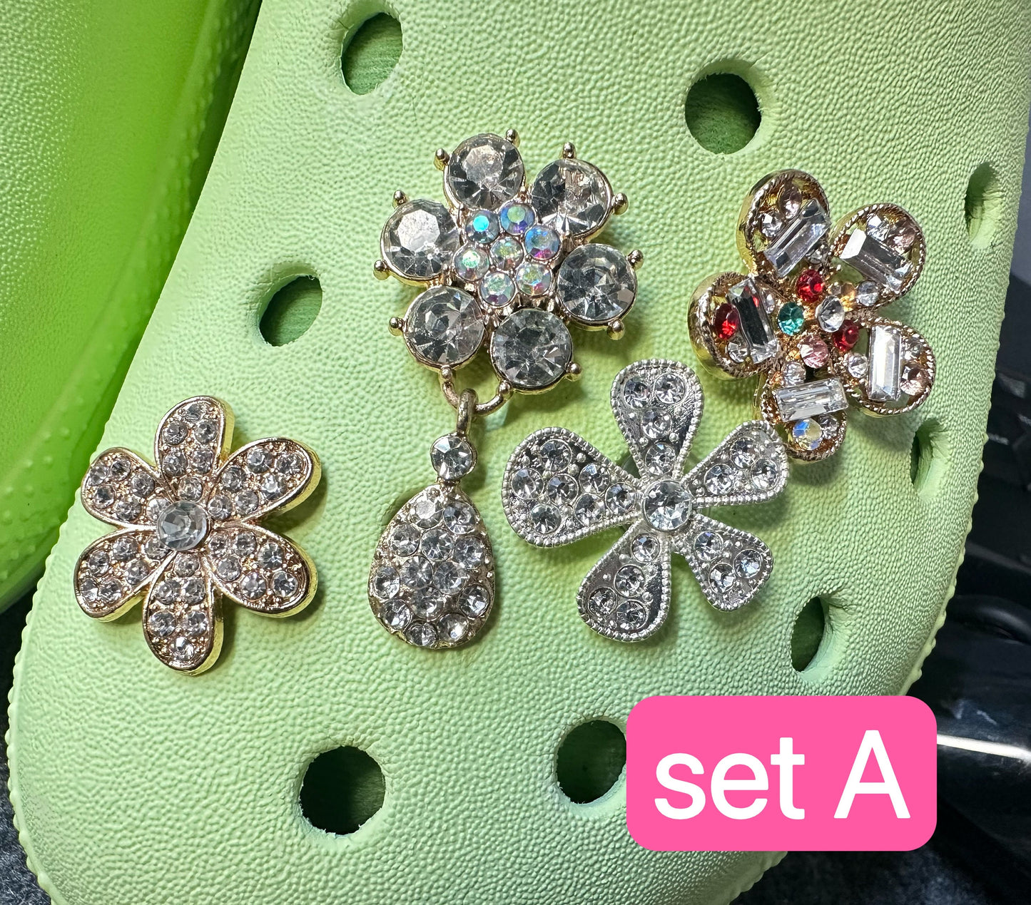 Bling Bling Fancy Metal GEM Rhinestone Flower Shoes Charms silver/golden for DIY Unique Special Shoes