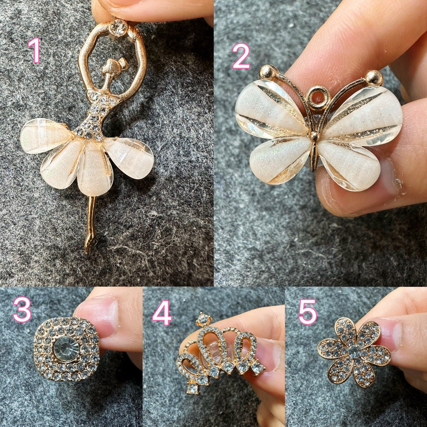 Bling Bling Golden Fancy Metal GEM Rhinestone Ballerina butterfly Crown Flower Shoes Charms silver/golden for DIY Unique Special Shoes