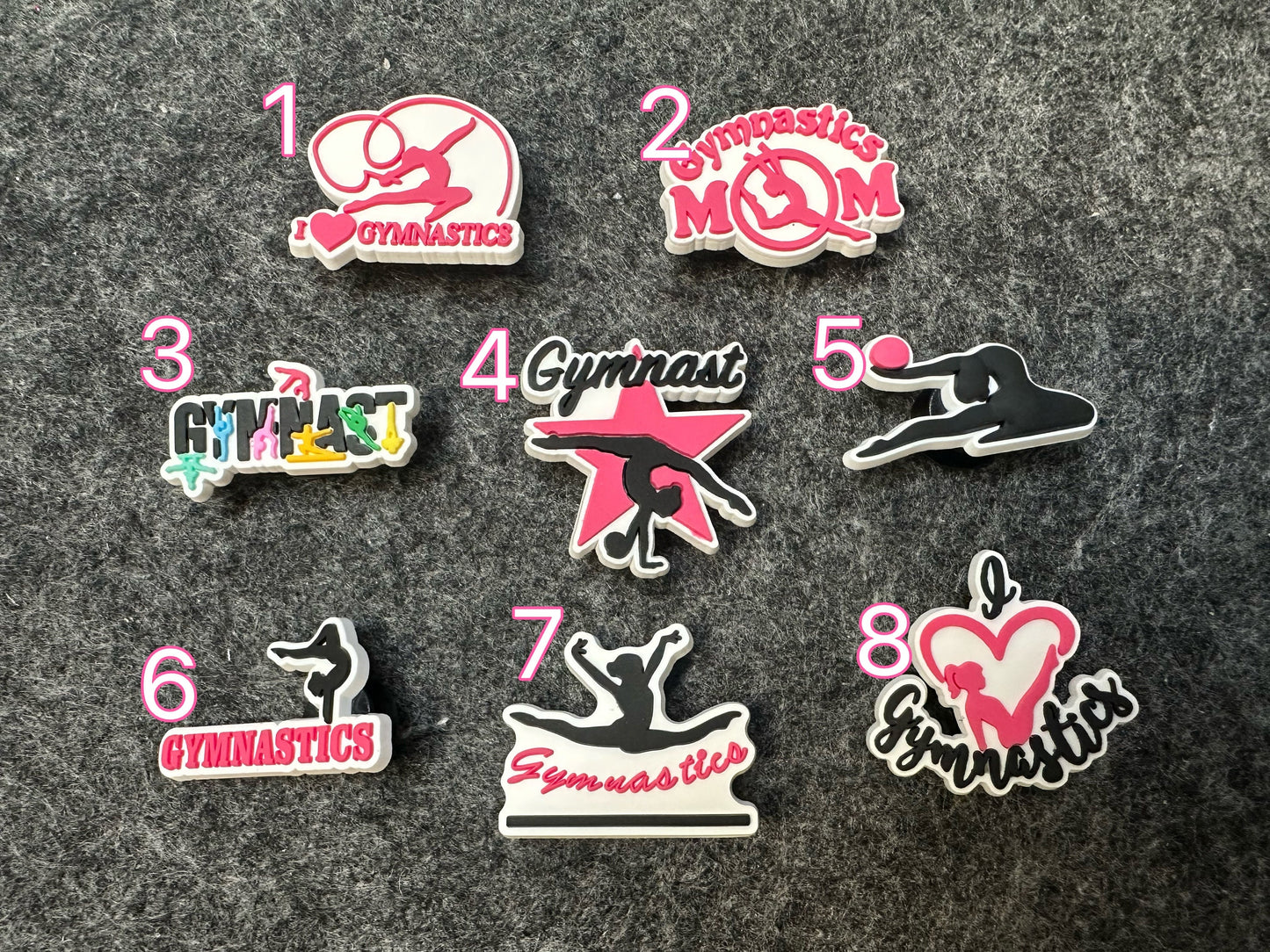 I Love Gymnastics theme gymnast shoe charms