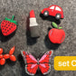 RED Theme Fancy shoe charms strawberry apple mushroom lipstick owl star butterfly car and more