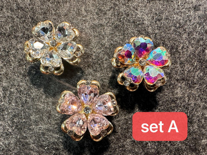 Bling Fancy Metal GEM Rhinestone Flowers round star heart bow and more Shoes Charms silver/golden for DIY Unique Special Shoes