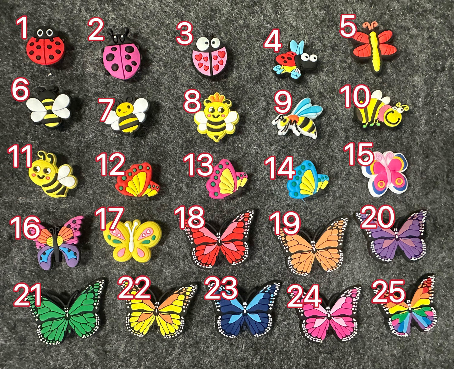 Garden Insects Bumble Bees Dragonfly Butterfly Ladybug Design Theme Shoe Charms