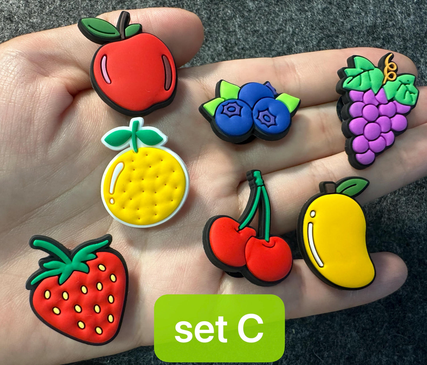 Yummy Fruits Design Theme Apple Banana Strawberry Cherry Blueberry Watermelon Avocado and more shoe charms