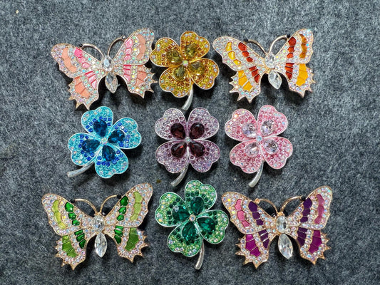 Bling Fancy Metal GEM Rhinestone Clover & Butterfly shoe charms for DIY Unique Special Shoes