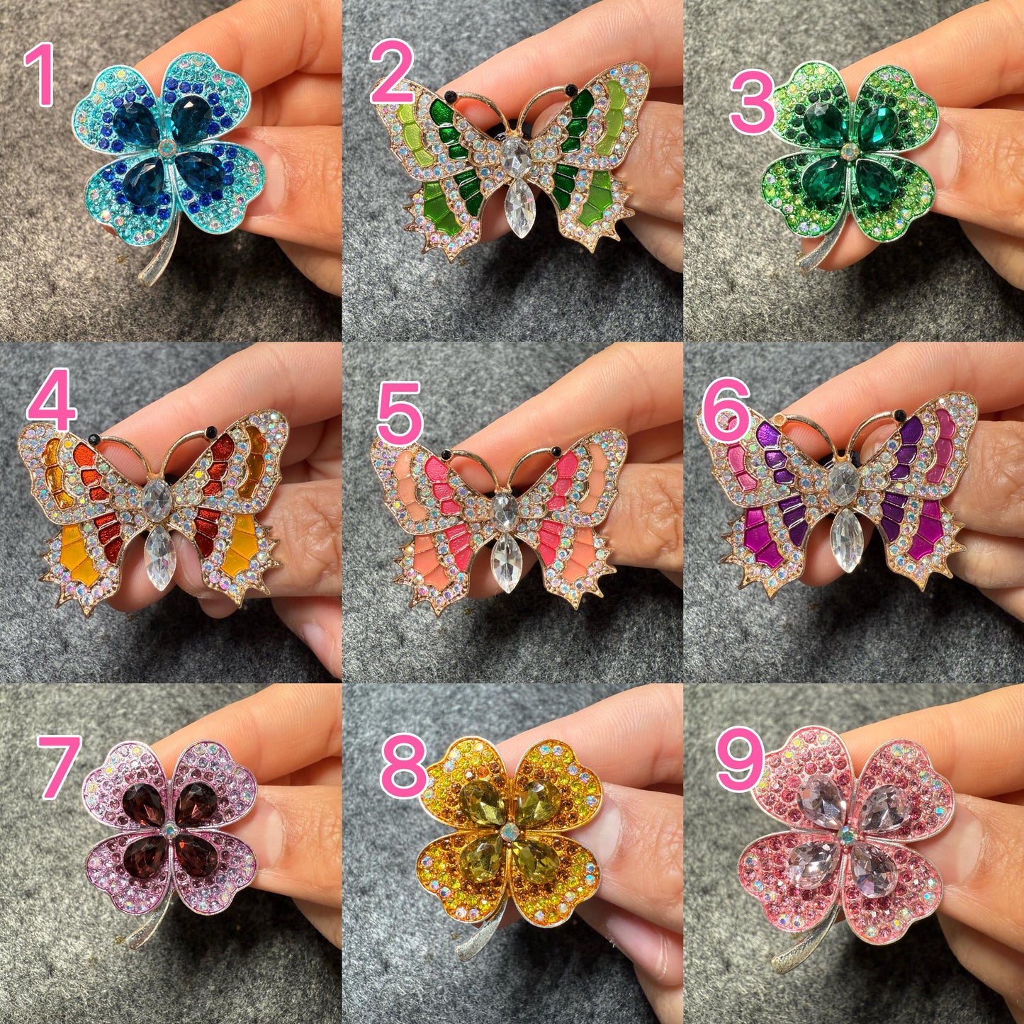Bling Fancy Metal GEM Rhinestone Clover & Butterfly shoe charms for DIY Unique Special Shoes