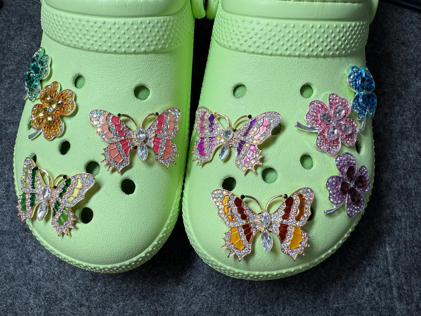 Bling Fancy Metal GEM Rhinestone Clover & Butterfly shoe charms for DIY Unique Special Shoes