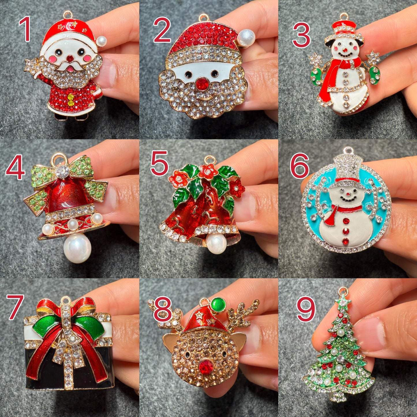 Metal rhinestone Christmas Shoe Charms: Holiday Croc Decorations Santa Snowman