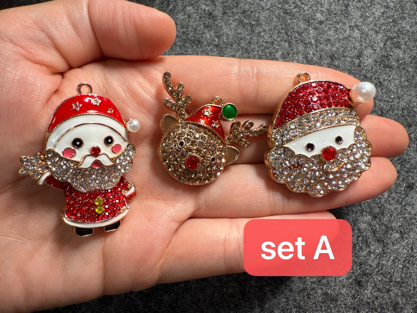 Metal rhinestone Christmas Shoe Charms: Holiday Croc Decorations Santa Snowman