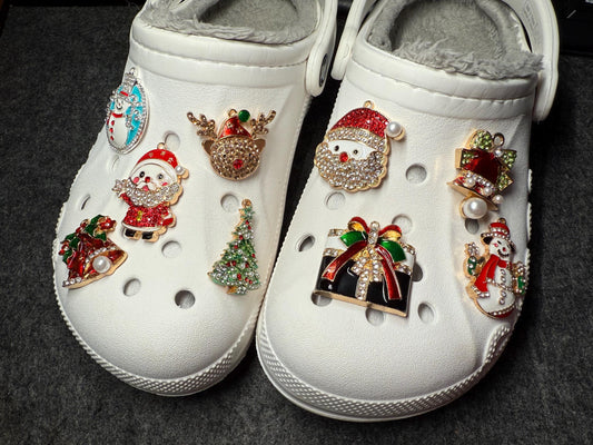 Metal rhinestone Christmas Shoe Charms: Holiday Croc Decorations Santa Snowman