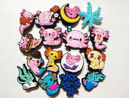 Axolotl and water plants shoe charms