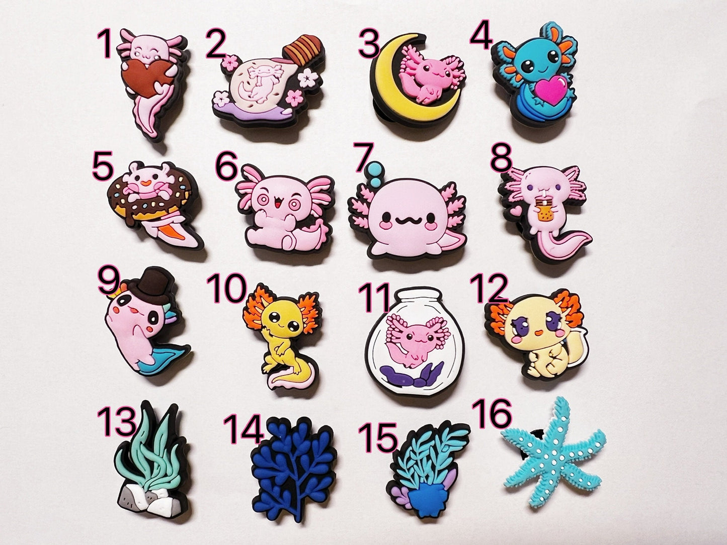 Charms para zapatos de ajolote y plantas acuáticas
