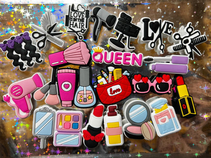 Cosmetics make-ups hairstyle hair cut salon shoe charms
