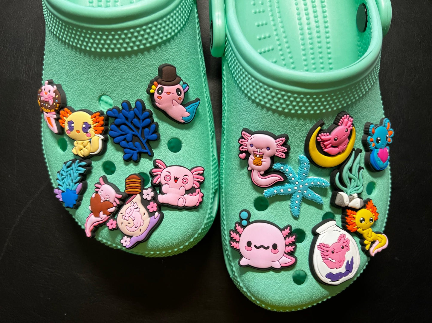 Charms para zapatos de ajolote y plantas acuáticas