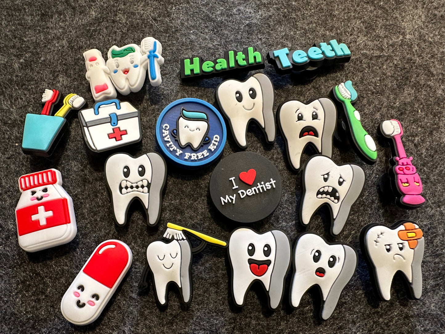 Cute Teeth Tooth Kids Dentist Check Up Toothbrush Design Love my Dentist Theme and more shoe charms