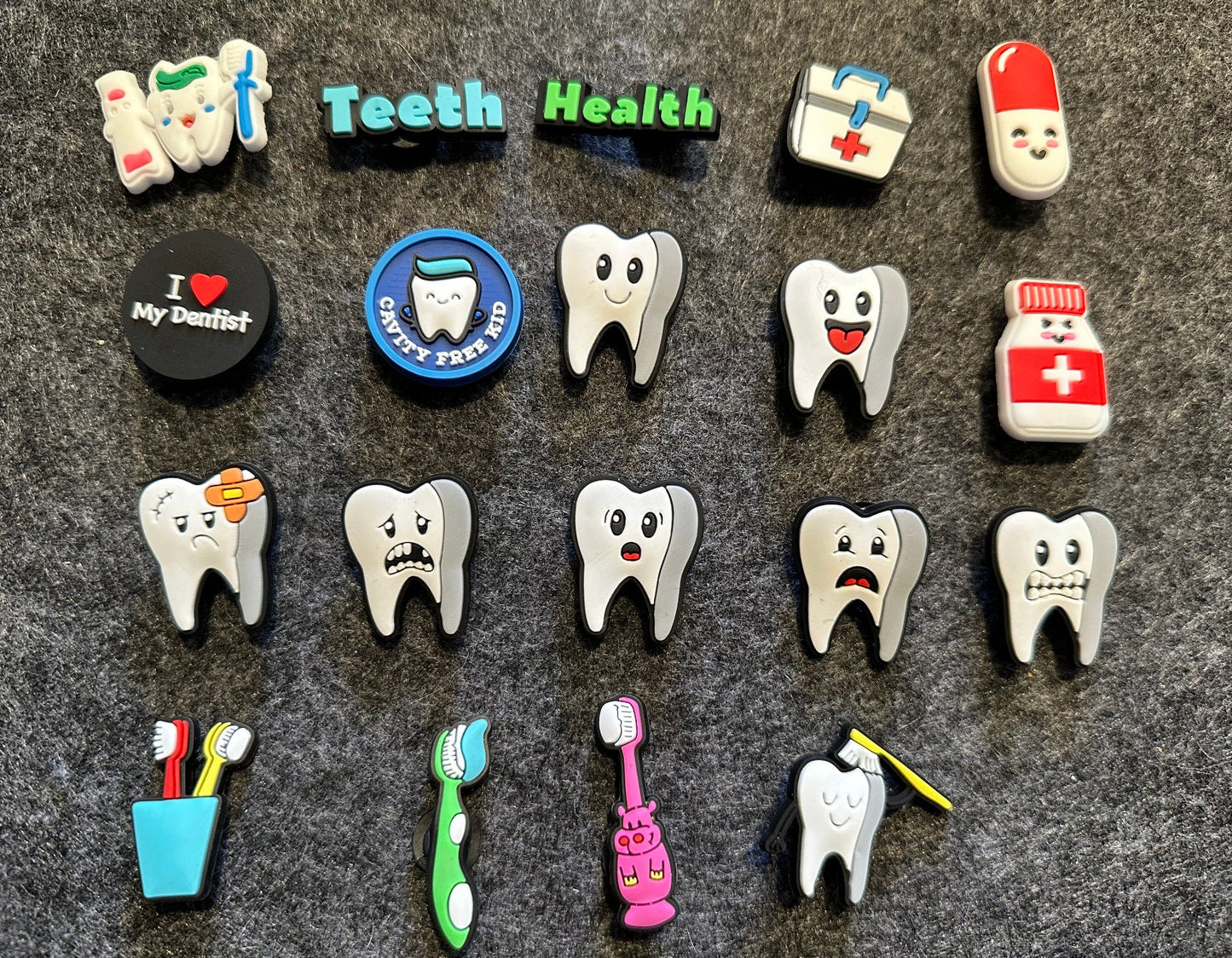 Cute Teeth Tooth Kids Dentist Check Up Toothbrush Design Love my Dentist Theme and more shoe charms