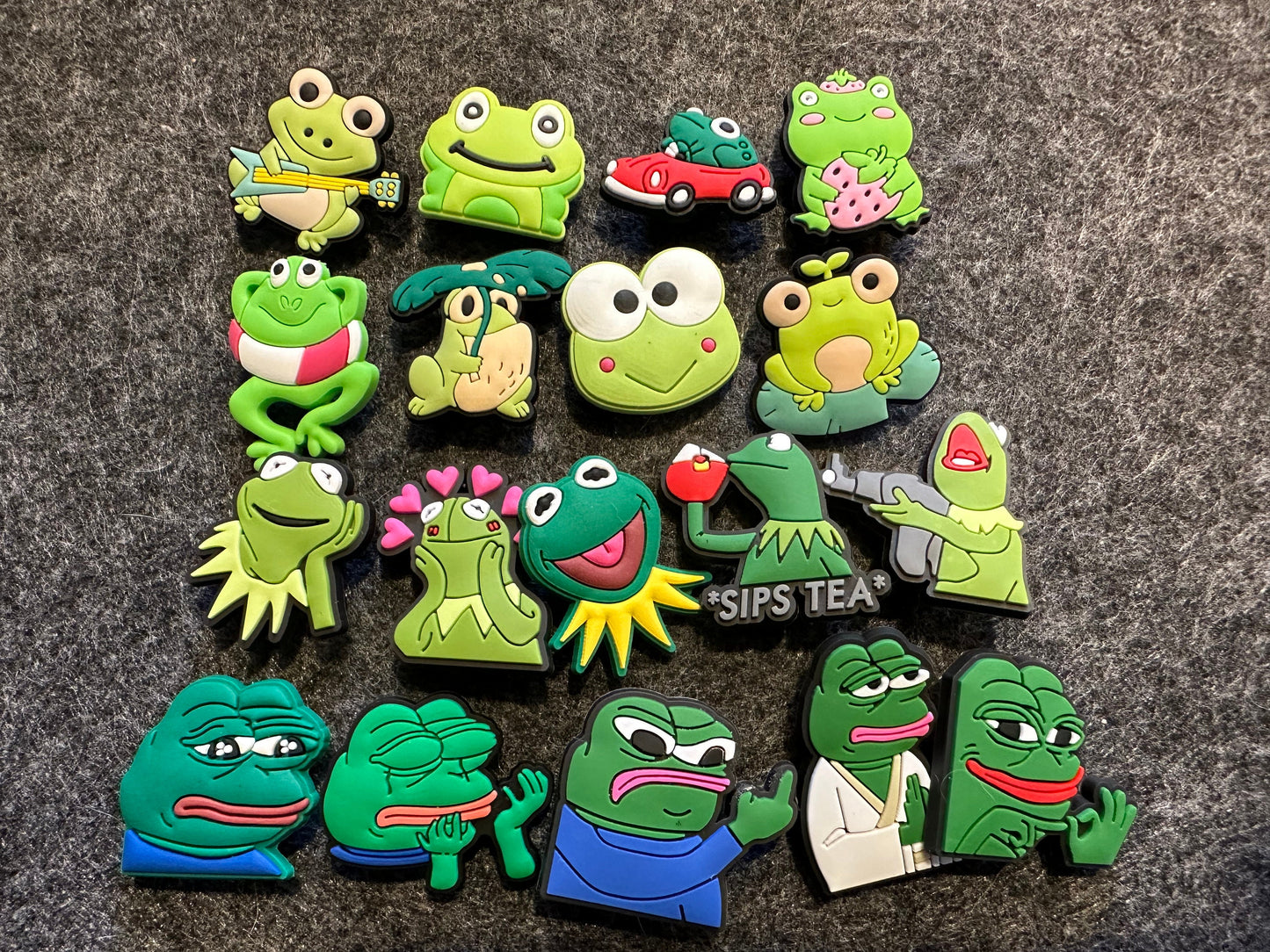 Green Frog silly frog sad frog Design Shoe Charms Best Quality JuliesDecalDesign