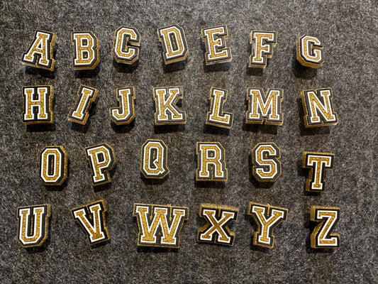 Shining Bling Design Gold and White Kids Alphabet Letter Shoe Charms Best Quality JuliesDecalDesign