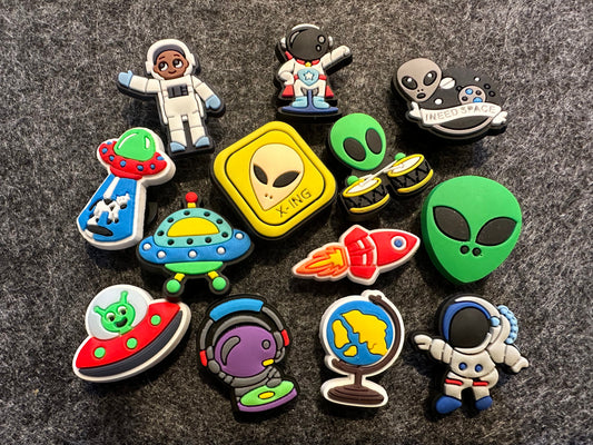 Cute Alien Space Astronaut Rocket Ship Globe Design Theme and more shoe charms