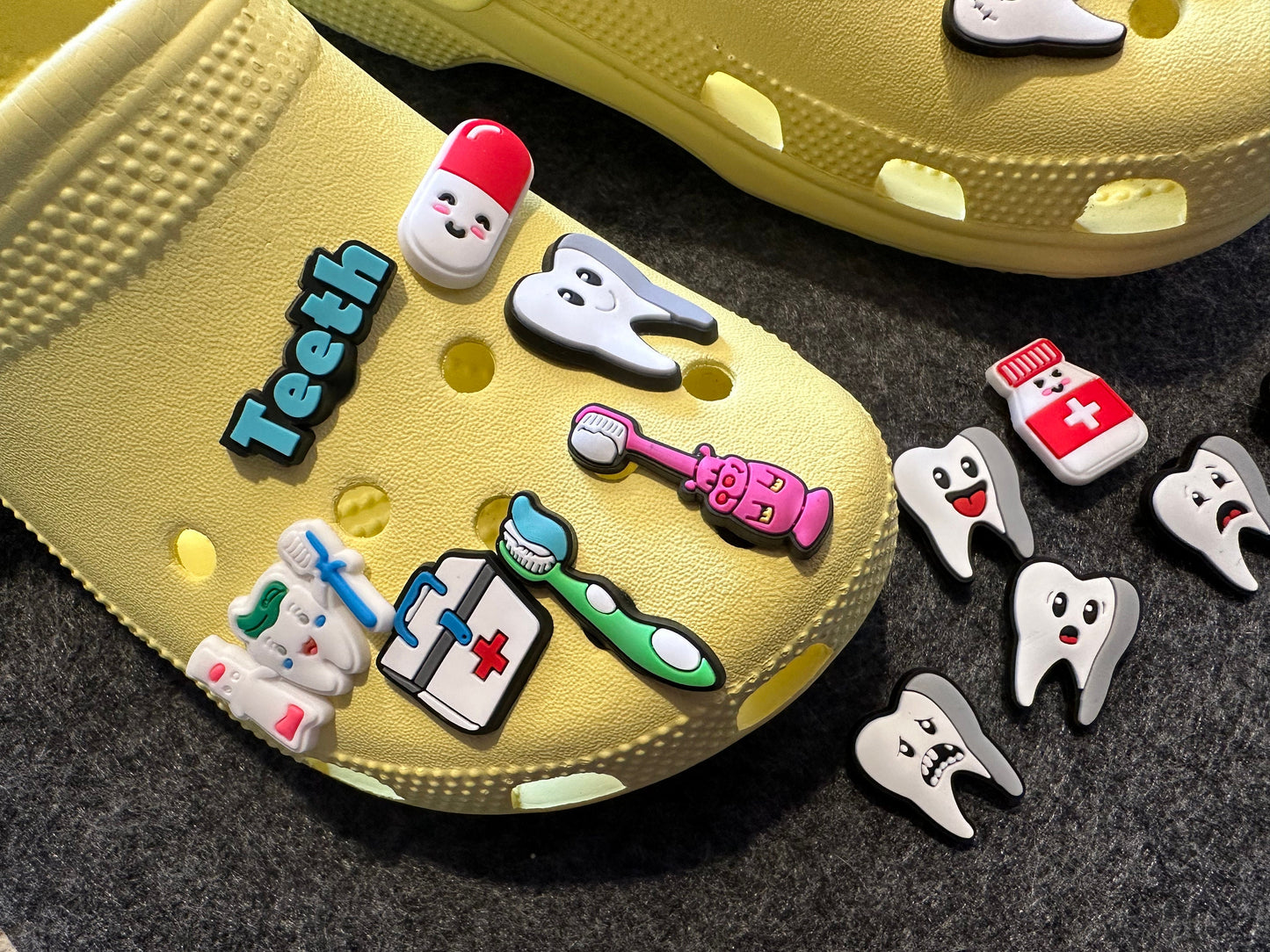 Cute Teeth Tooth Kids Dentist Check Up Toothbrush Design Love my Dentist Theme and more shoe charms