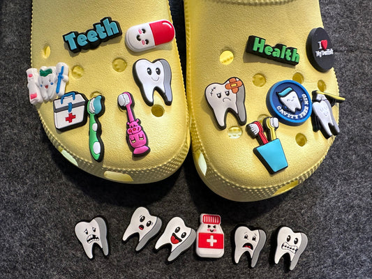 Cute Teeth Tooth Kids Dentist Check Up Toothbrush Design Love my Dentist Theme and more shoe charms