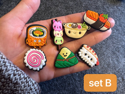 Tema de diseño de comida deliciosa Comida rápida, comida dulce, comida japonesa, comida china y más adornos para zapatos