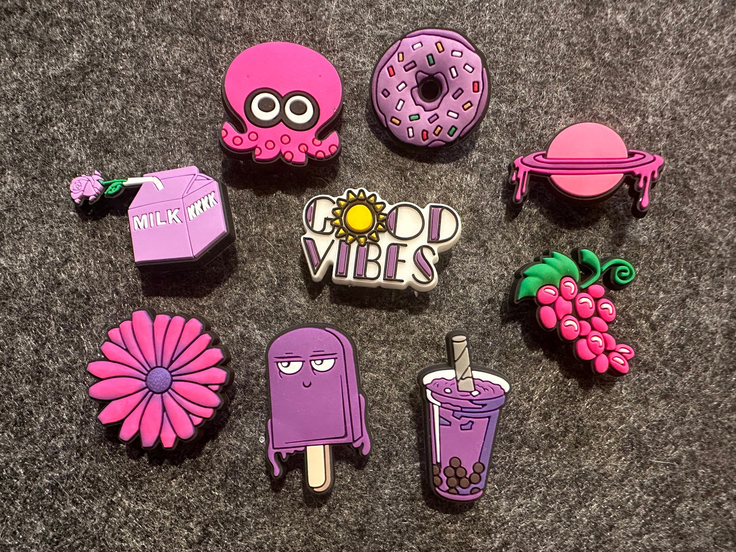 Purple and pink Theme Fancy shoe charms good vibes and more