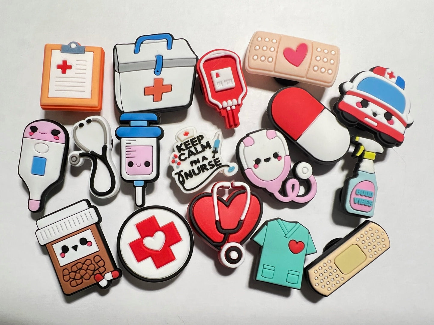 Medical theme bandage pills stethoscope ambulance shoe charms