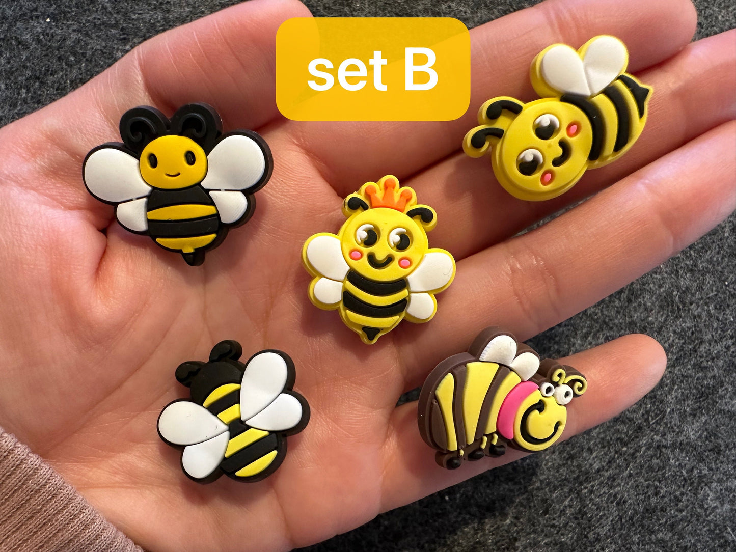 Honey Bee Happy Theme Fancy shoe charms brighten yellow sunshine smiling face and more