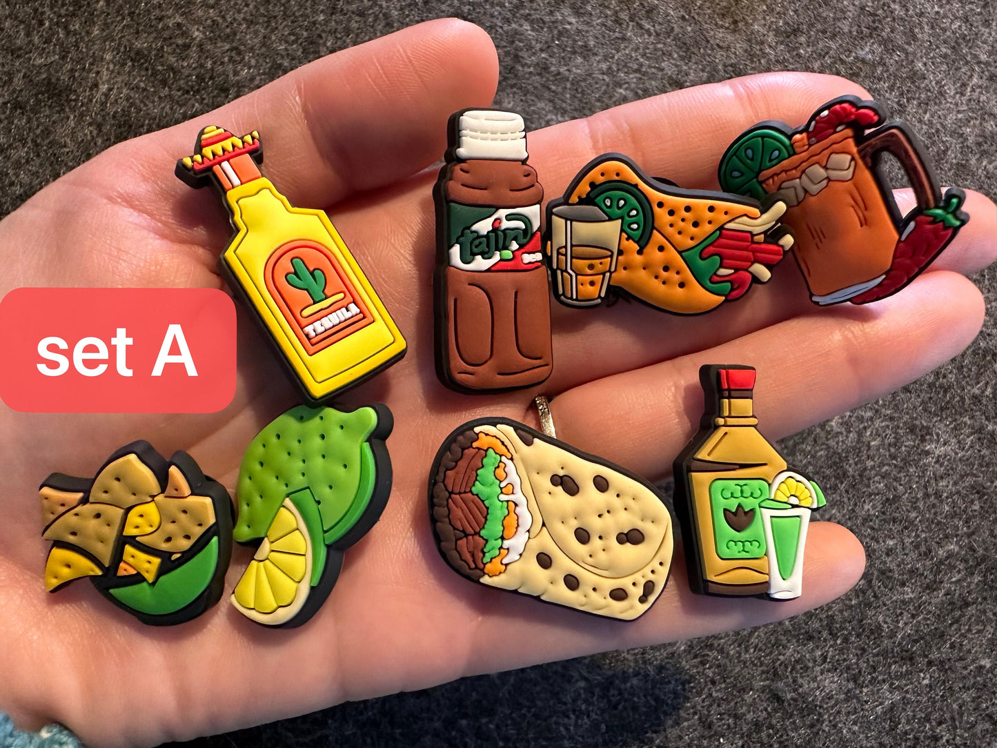 Mexican Hispanic Latino shoe charms taco lemon chilly sauce guitar pepper