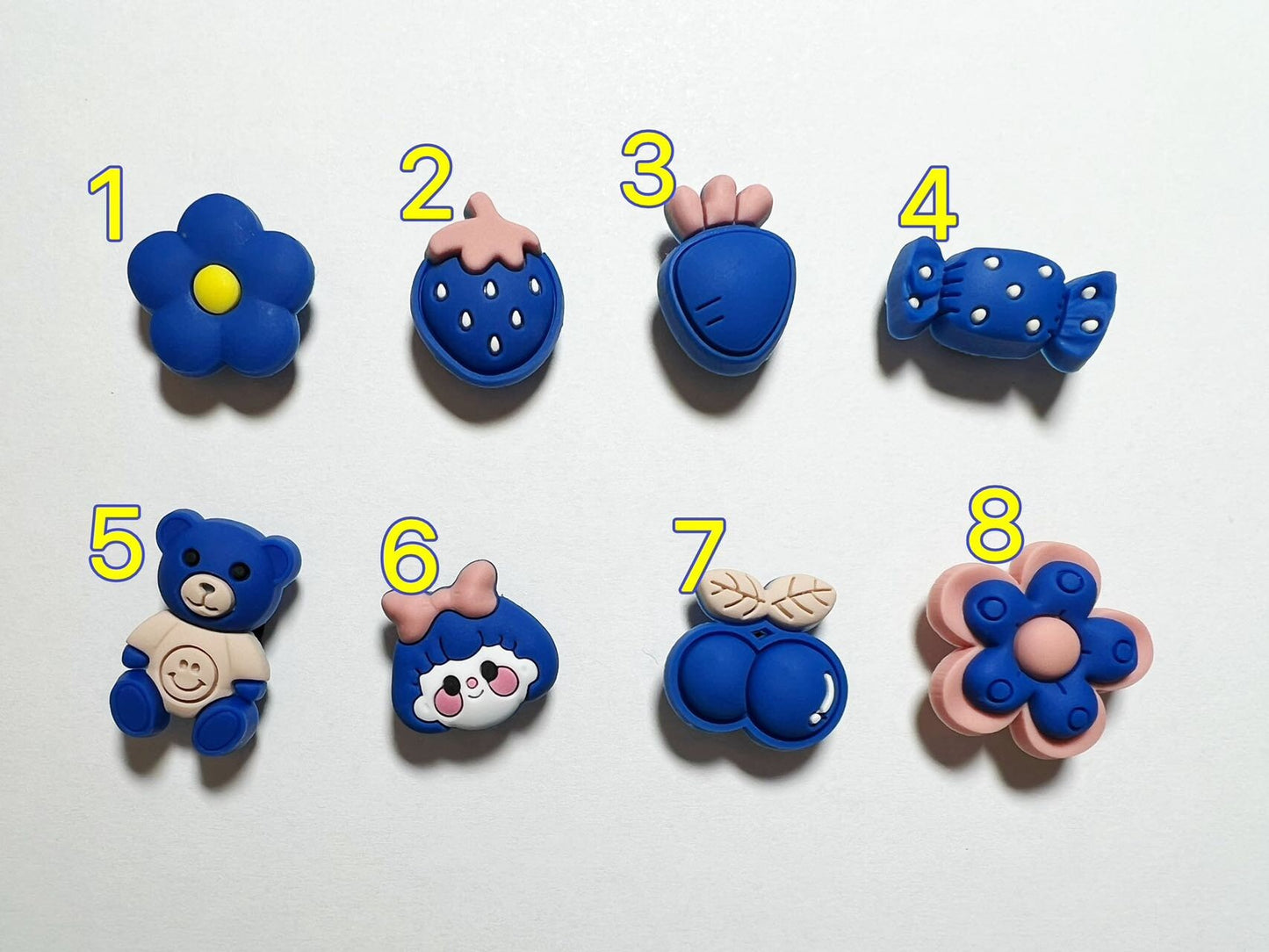 Cute girl flower bear cherry strawberry candy Blue Theme Shoe Charms Quality JuliesDecalDesign