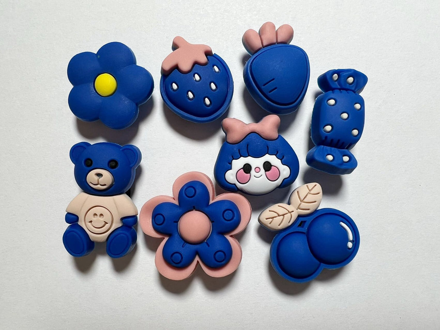 Cute girl flower bear cherry strawberry candy Blue Theme Shoe Charms Quality JuliesDecalDesign