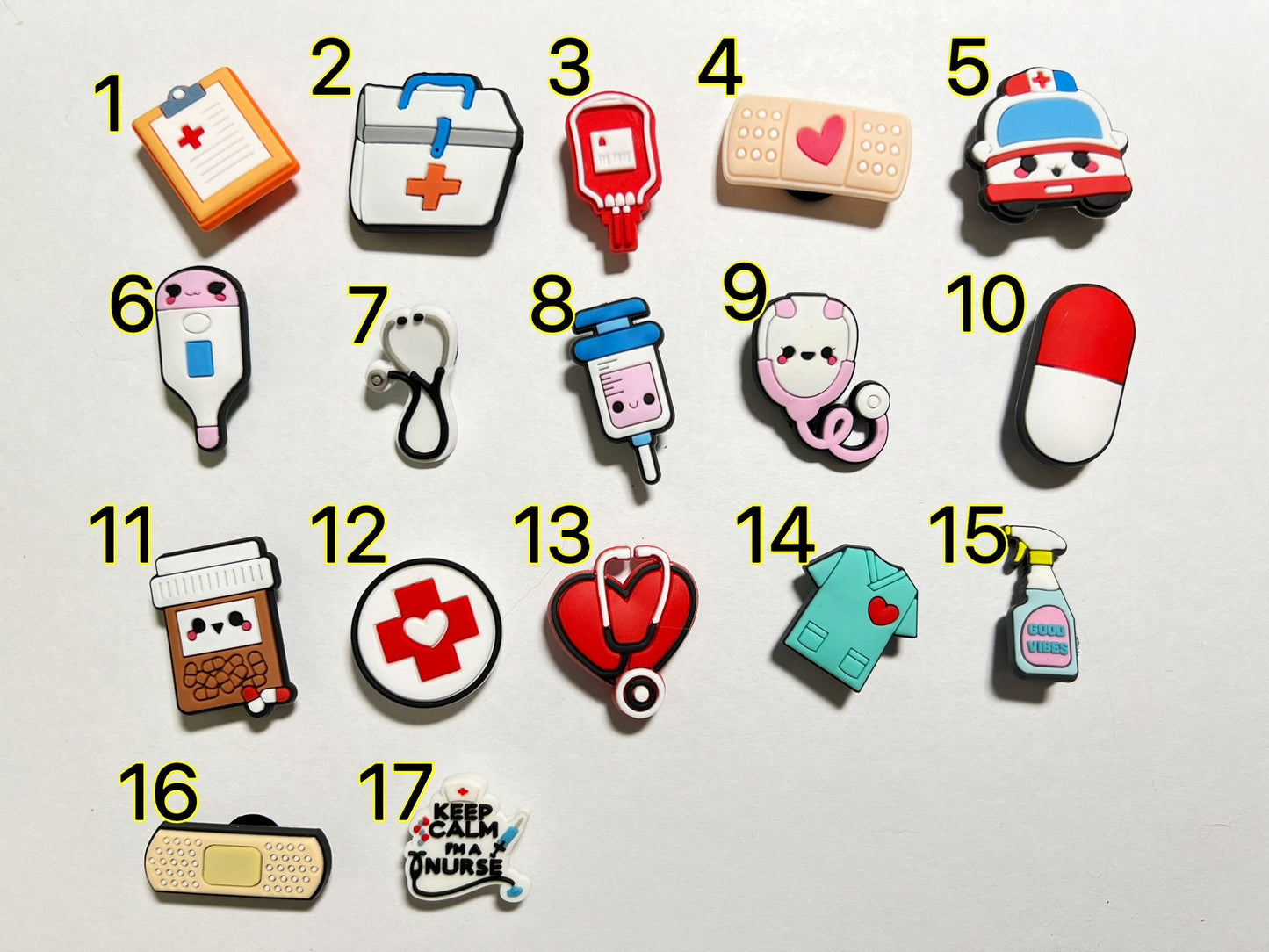 Medical theme bandage pills stethoscope ambulance shoe charms