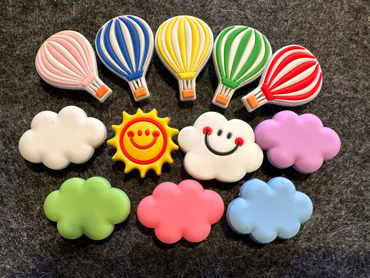 Colorful clouds sunshine hot air balloon Theme and more shoe charms