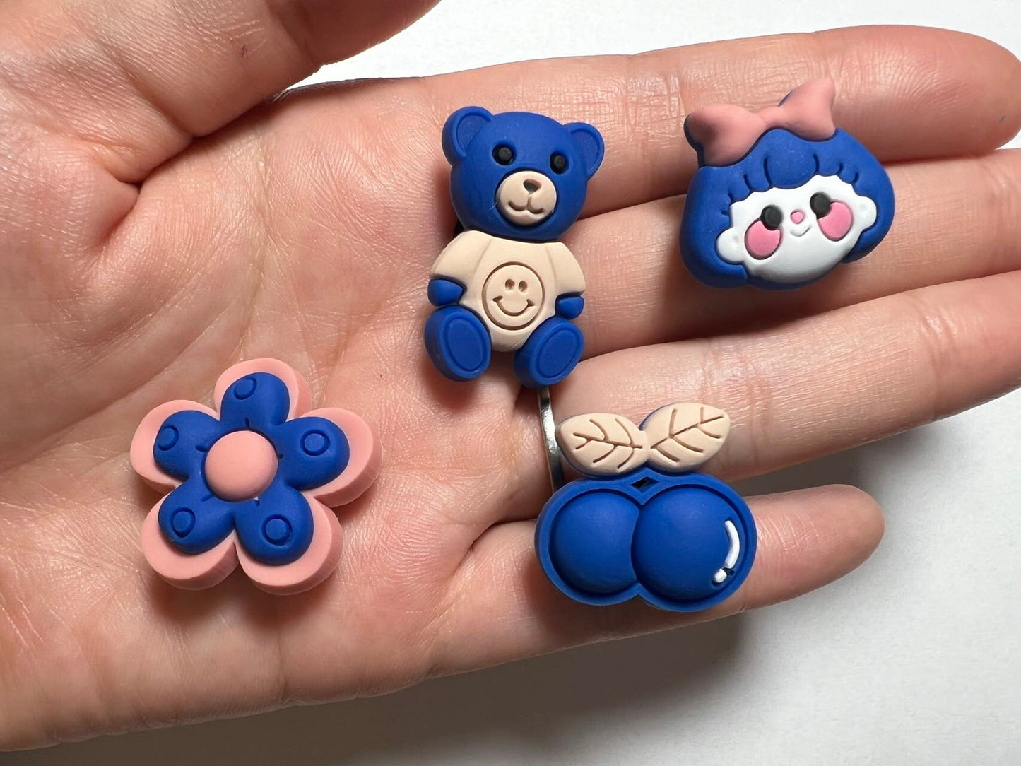 Cute girl flower bear cherry strawberry candy Blue Theme Shoe Charms Quality JuliesDecalDesign