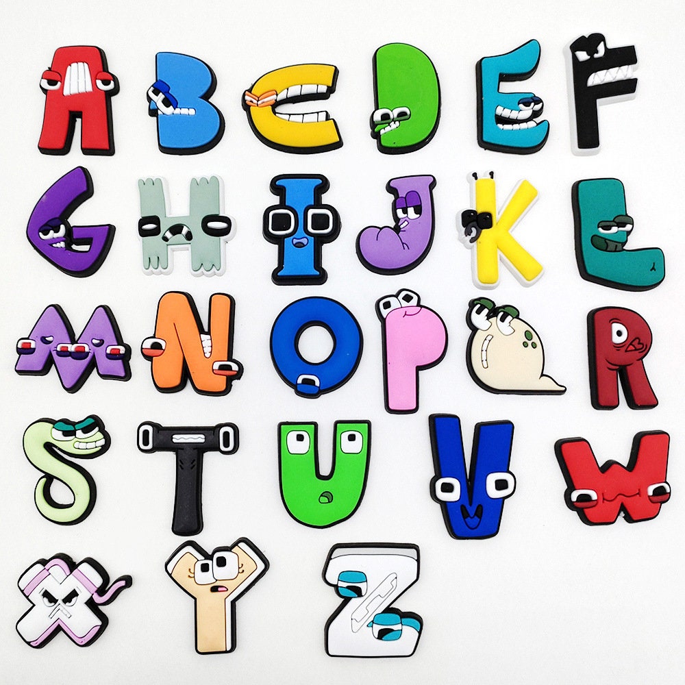 Dijes para zapatos con letras del alfabeto y cara bonita de dibujos animados, dijes para zapatos con diamantes dorados de la mejor calidad, JuliesDecalDesign