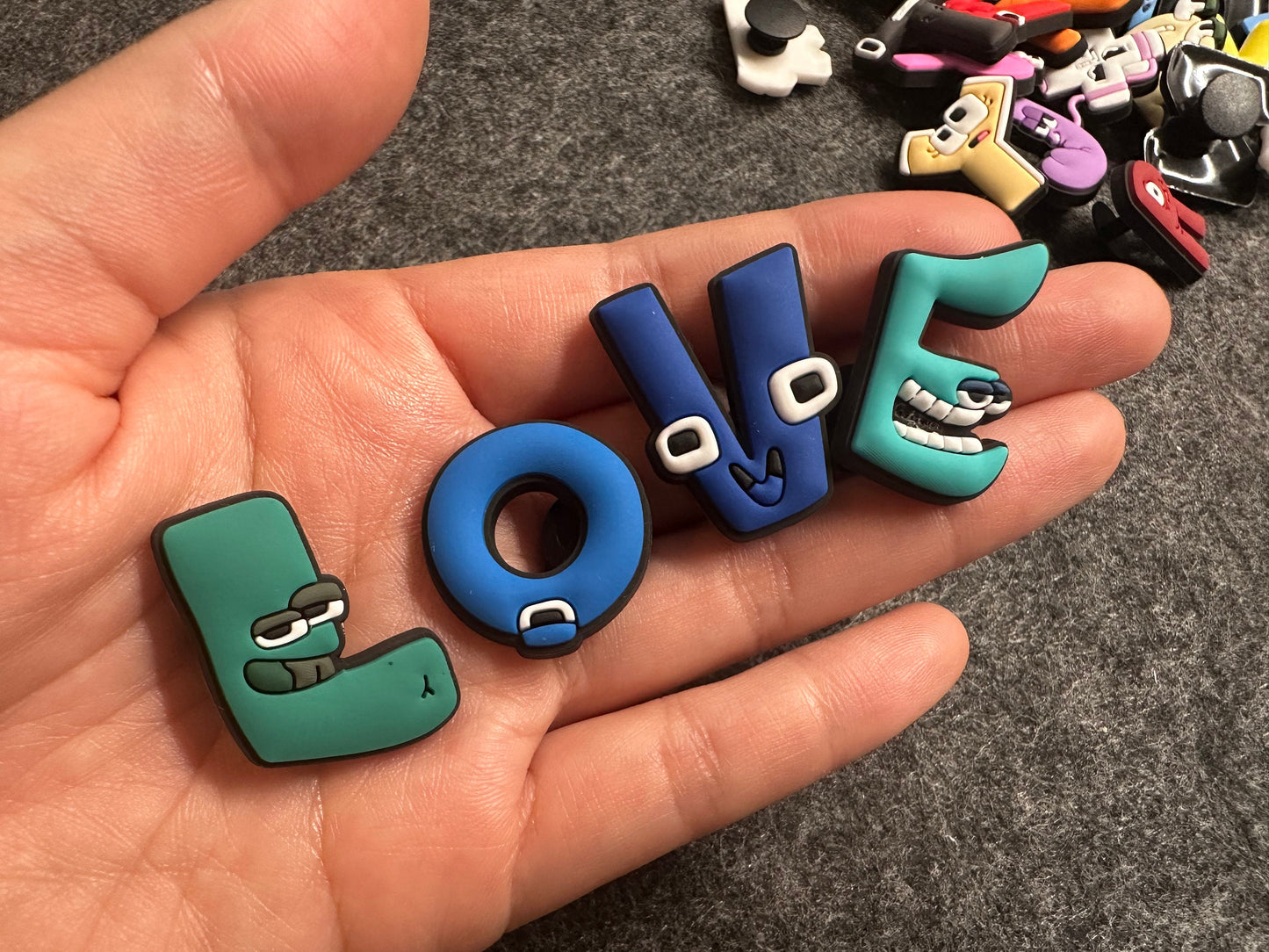 Cartoon cute face Alphabet Letter Shoe Charms Best Quality Golden Diamond Shoe Charms JuliesDecalDesign