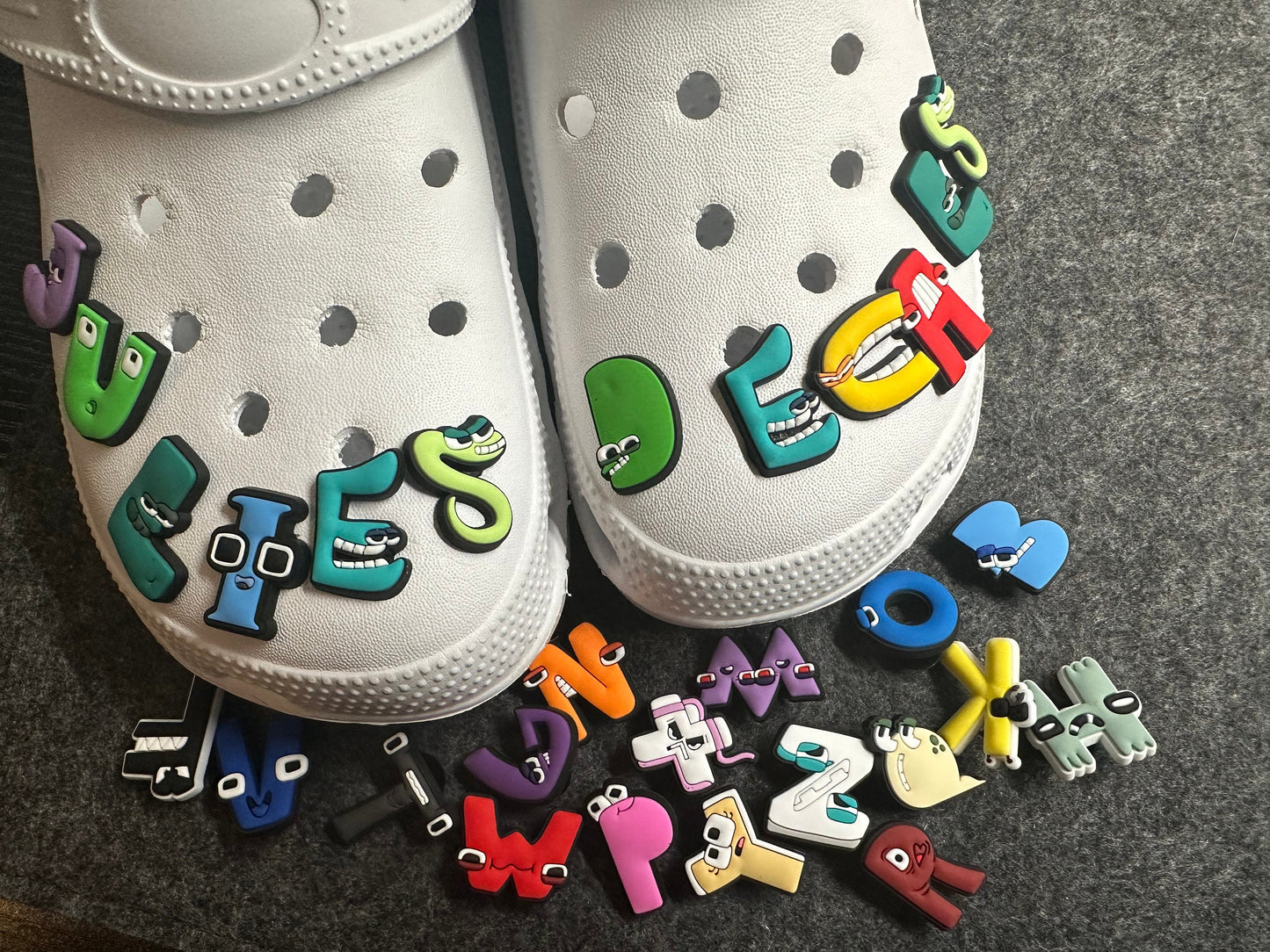 Cartoon cute face Alphabet Letter Shoe Charms Best Quality Golden Diamond Shoe Charms JuliesDecalDesign