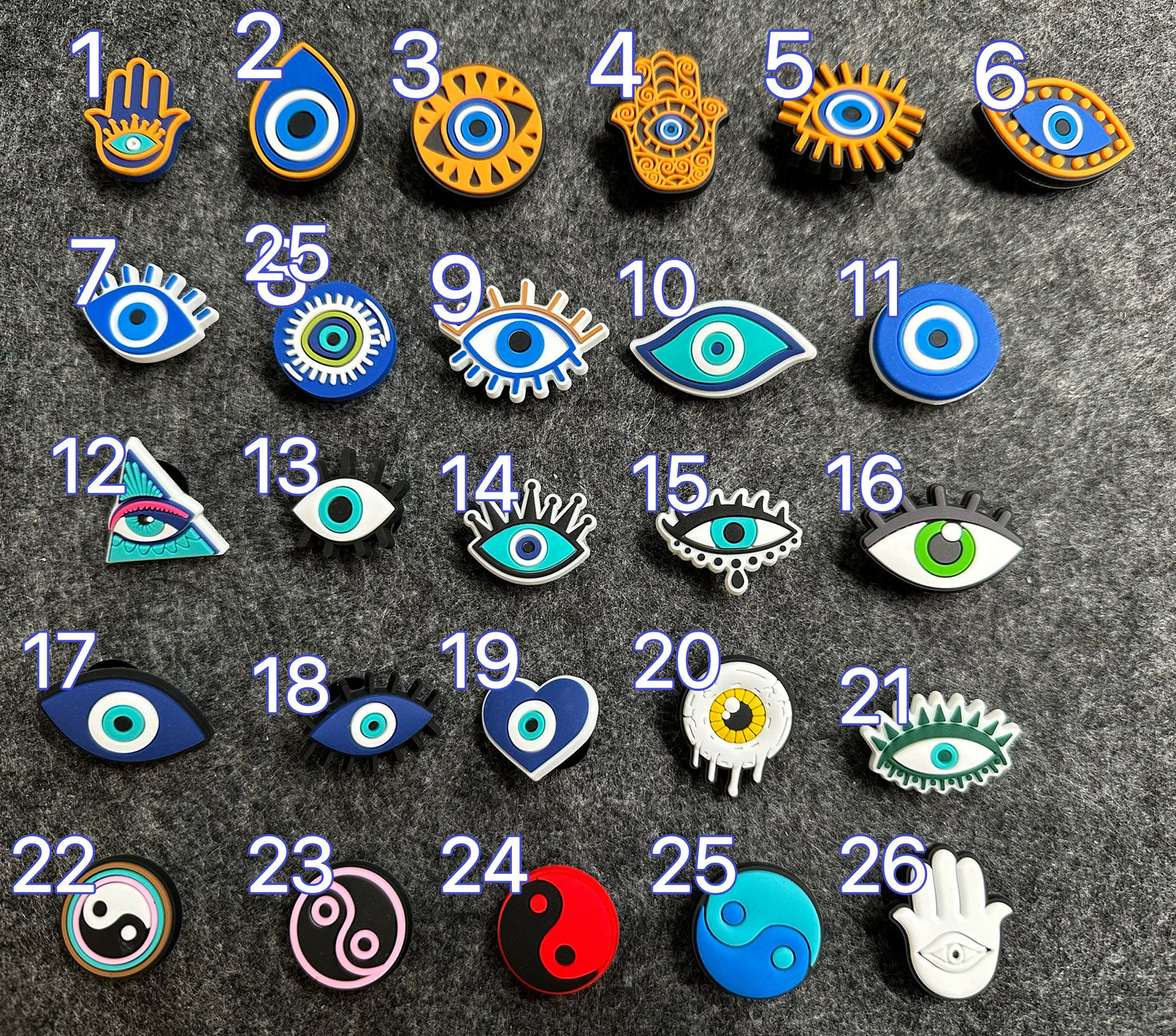 Evil Eye Tai Chi Yingyang Theme Shoe Charms