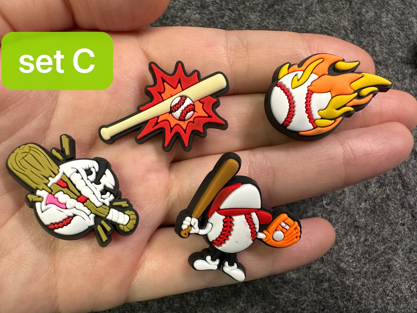 Baseball theme shoe charms