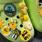 Honey Bee Happy Theme Fancy shoe charms brighten yellow sunflower butterflies and more