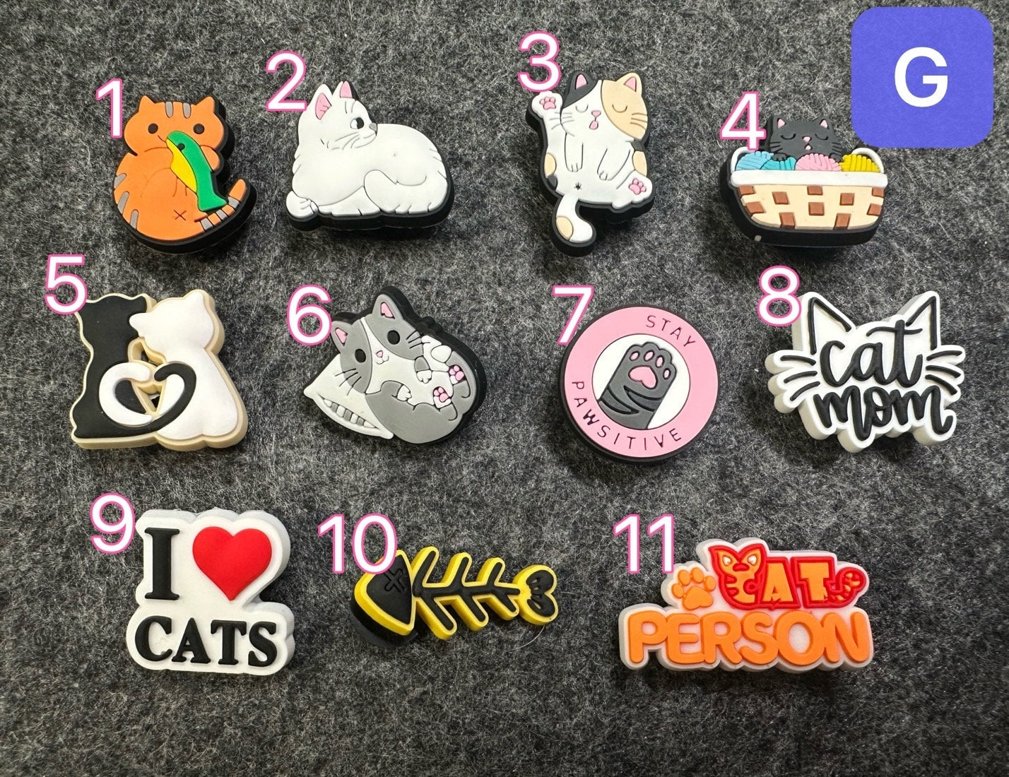 CAT KITTEN Theme Shoe Charms I love cats cat lover pet bowl and more