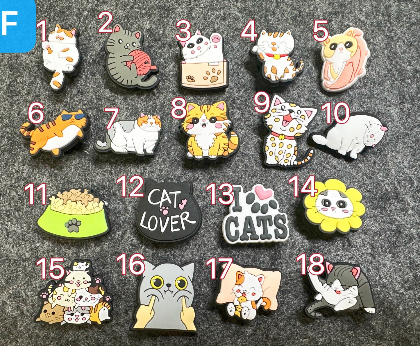 CAT KITTEN Theme Shoe Charms I love cats cat lover pet bowl and more